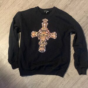 Black Sweater with Ornate Cross Design